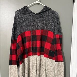Ladies Red and Gray Plaid Sweater